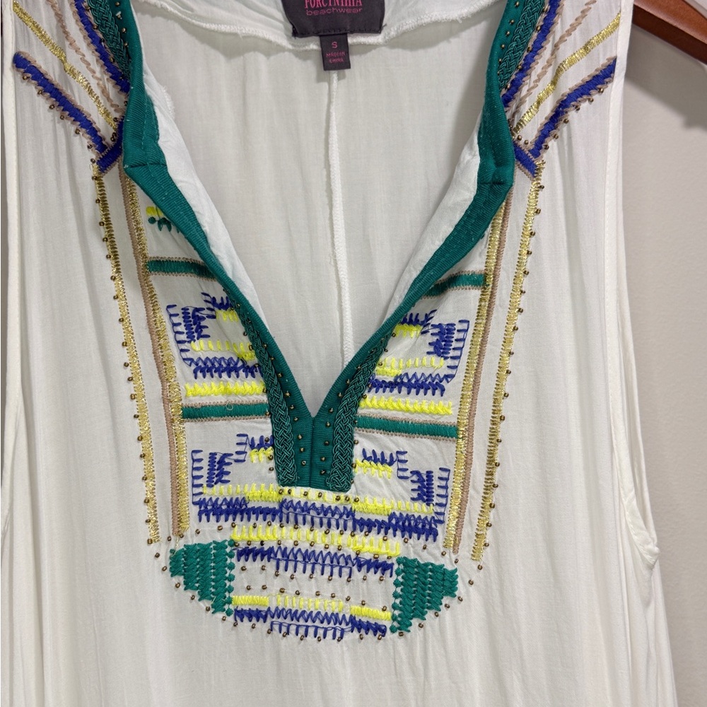 ForCynthia Beachwear High Low Beach Coverup Dress with Green Blue Details Size S - Picture 2 of 9